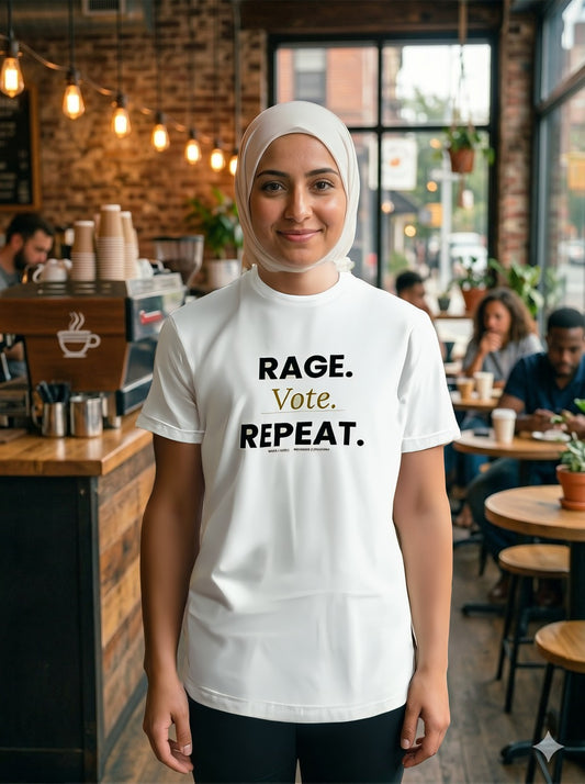 Rage Vote Repeat t-shirt by Moral Fabric — bold progressive political tee Canada