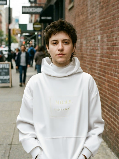Moral Fabric brand hoodie — Presence is Platform progressive political streetwear Canada