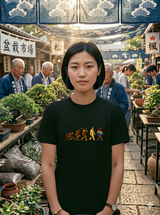 Darwin Evolution March t-shirt by Moral Fabric — pro-science progressive tee Canada
